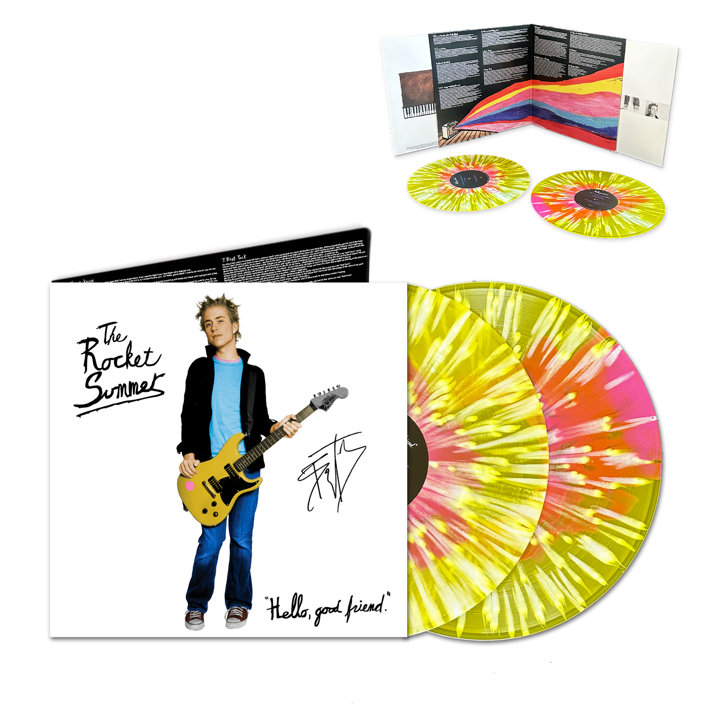 SIGNED "Hello, good friend." - Deluxe Double Vinyl Anniversary Edition on Translucent Yellow, Opaque Pink and White (Includes 4 additional recordings)